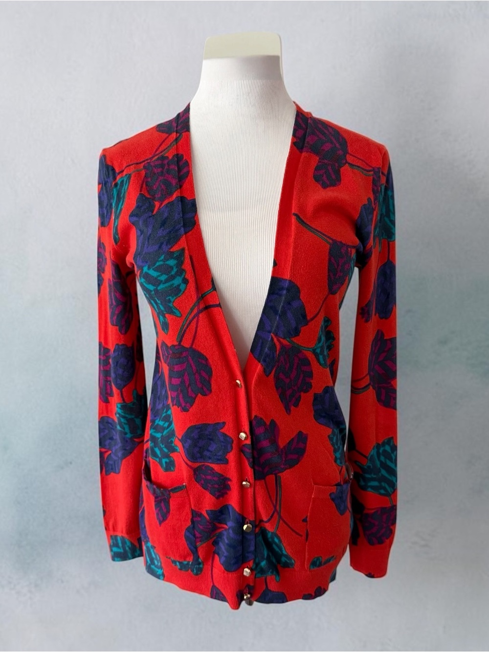 MARC JACOBS Corvette Red Multi Cotton Cardigan Sweater Size XS